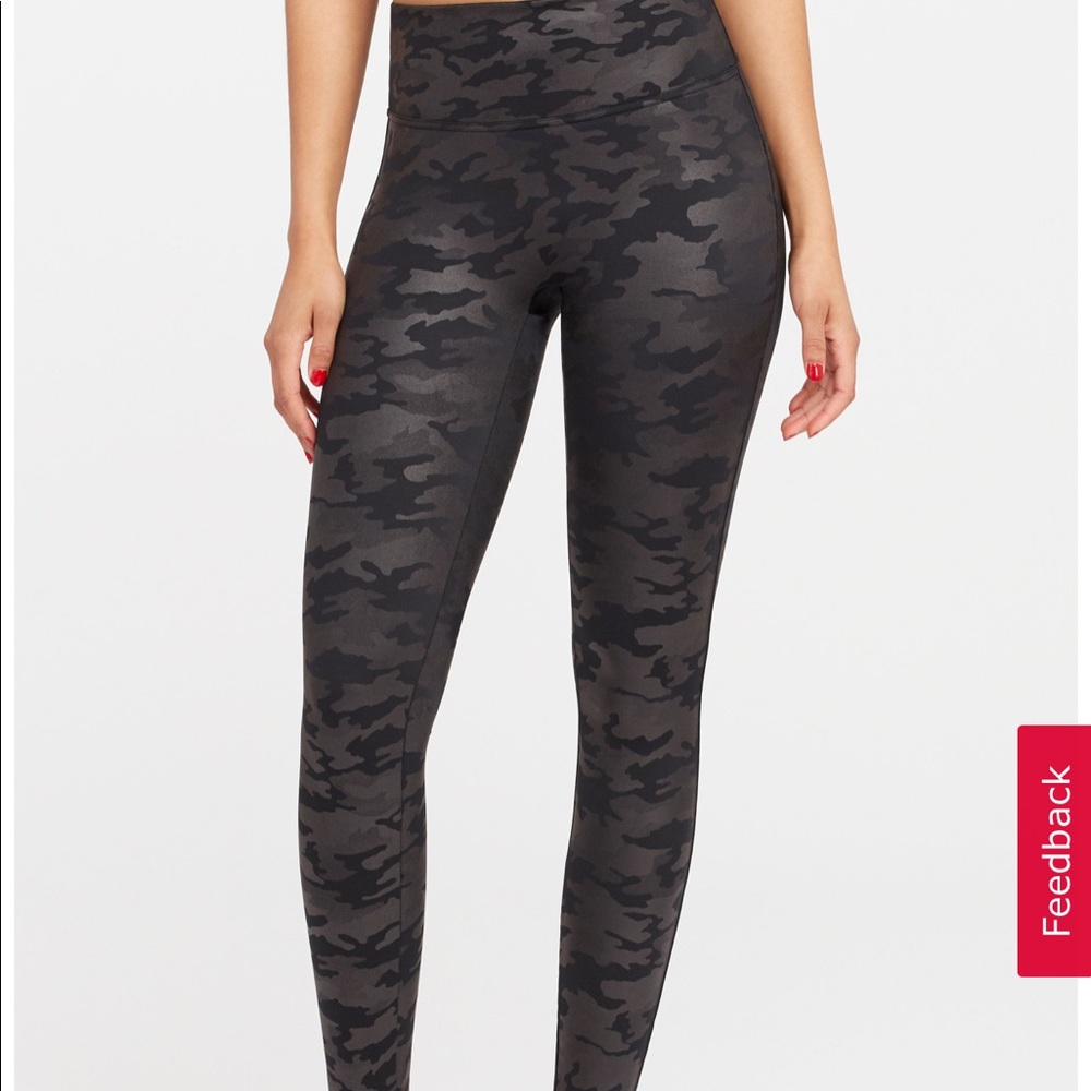 Never worn - Spanx faux leather camo leggings